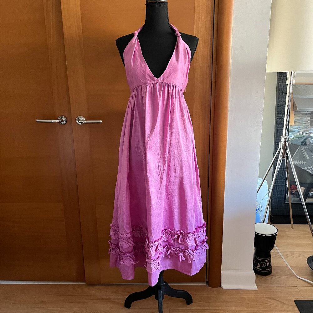 Calypso St. Barth Silk Ruffled Halter Dress New, Size S